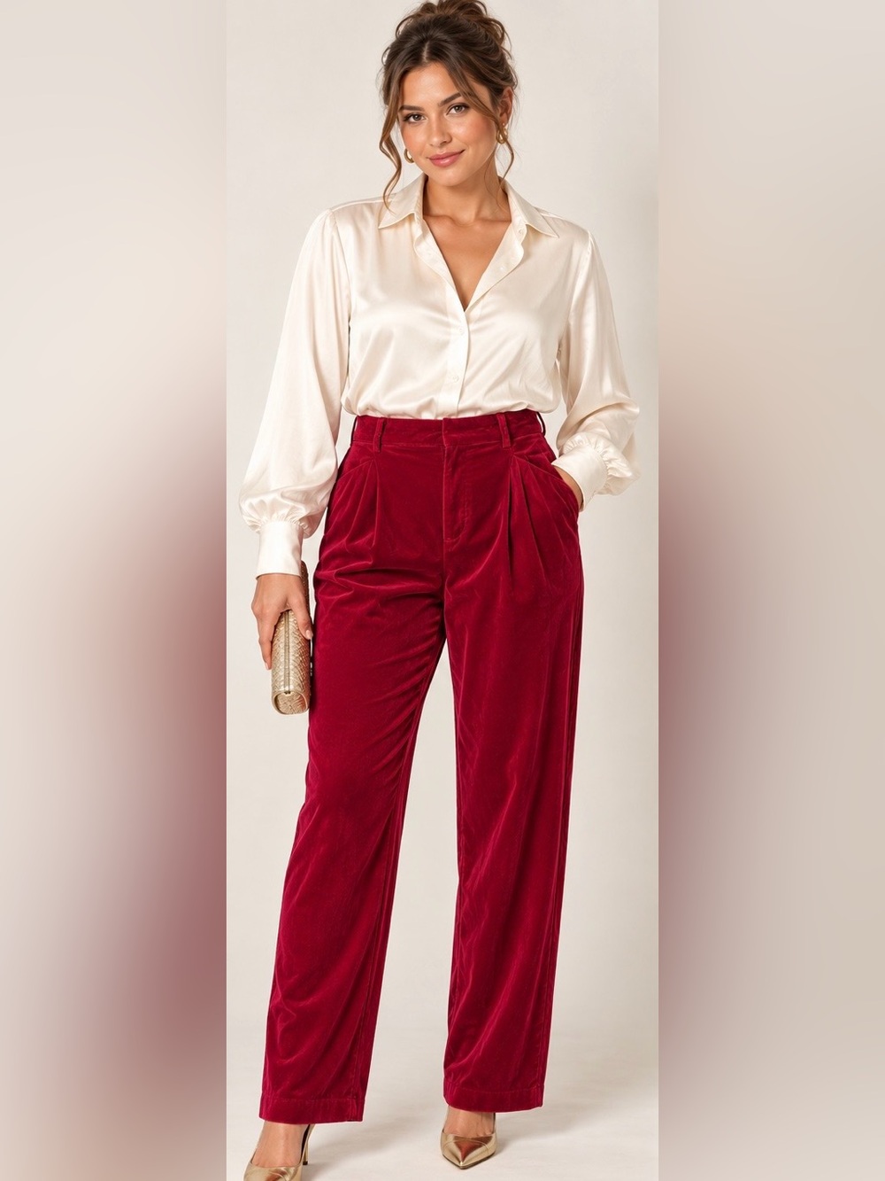 Fuschia Pink Red Velvet Trousers